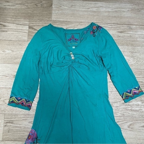 Johnny Was Joy Love Light 1/2 Sleeve Floral Embroidered Twist Front Mini Dress S - Picture 4 of 11